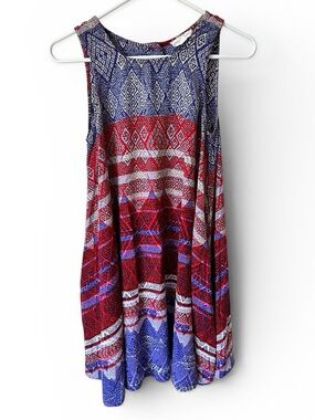 BEACH LUNCH LOUNGE Medium Dress Red Blue Cream Sleeveless Flowy
